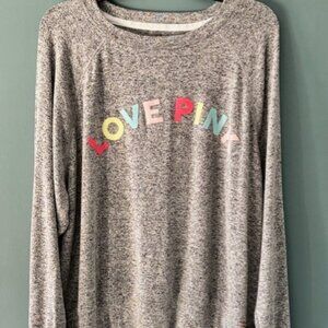 Victoria's Secret PINK Shirt L Heather Gray Logo Pullover Spell Out Long Sleeve